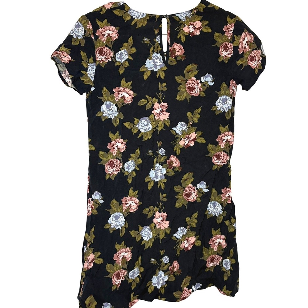 Abercrombie & Fitch‎ Y2K Floral Lace Up Mini Dress Black Rose Print XS Vintage - Picture 2 of 9